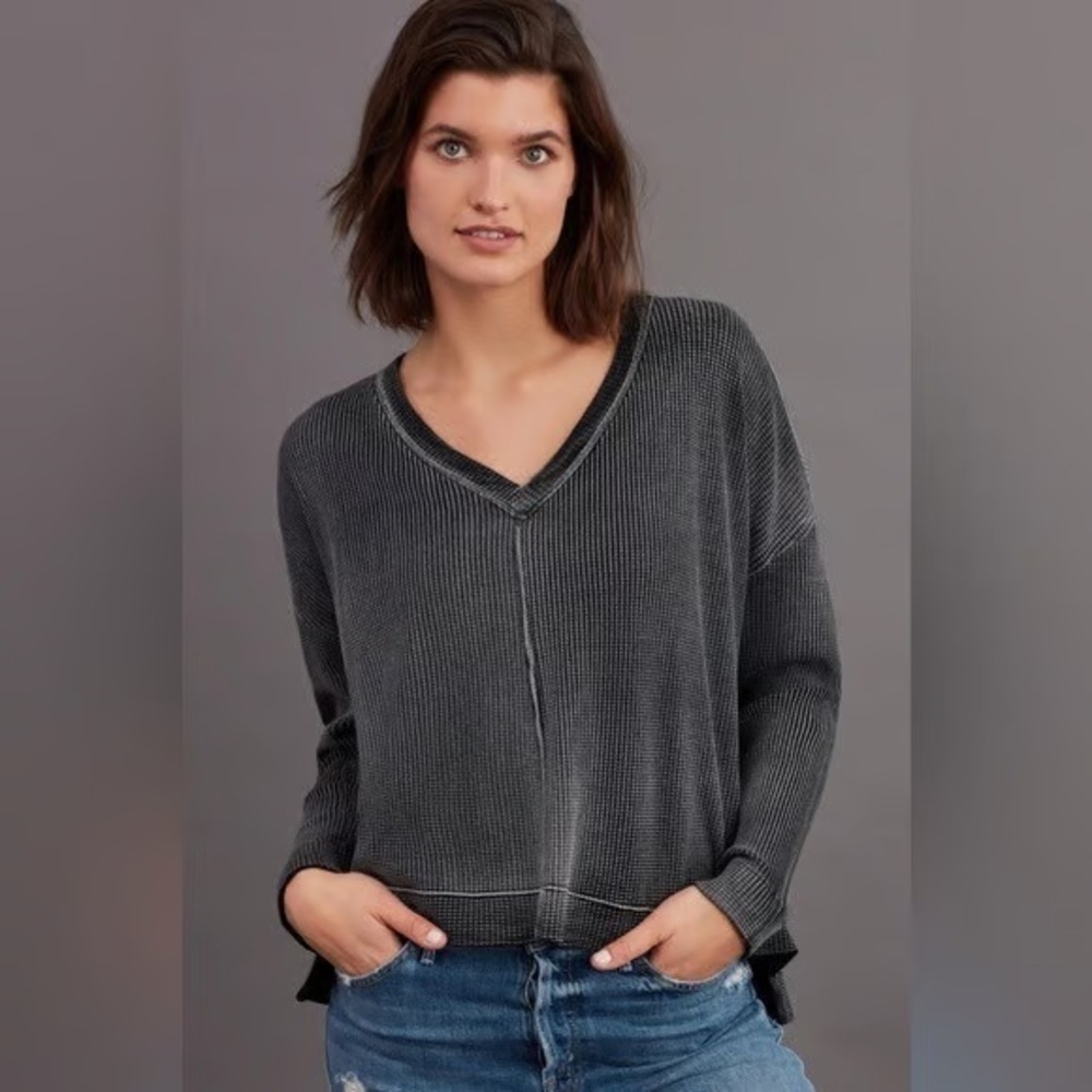 Anthropologie Pilcro Moira Charcoal Burnout Waffle Knit Pullover
Sweater Sz M